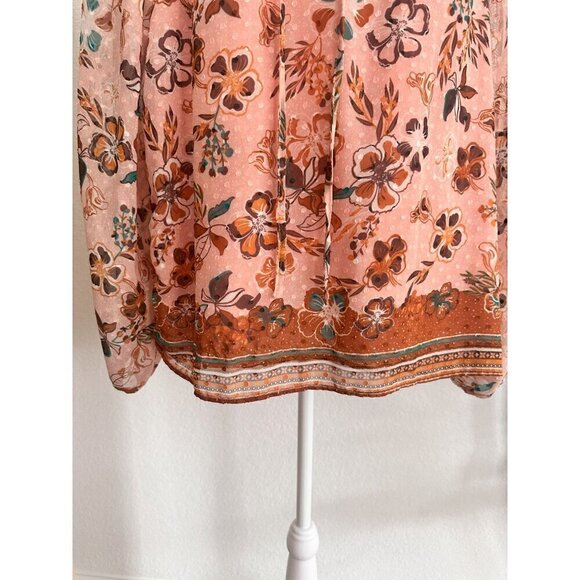 NWOT. Joie Peach Floral Fairy Sheer Women Chiffon Ruffle Top Tie Blouse.V-neck.S - Picture 3 of 7